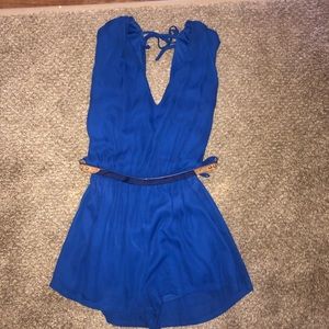 Miss Avenue Blue Romper w/ Rose Gold Belt